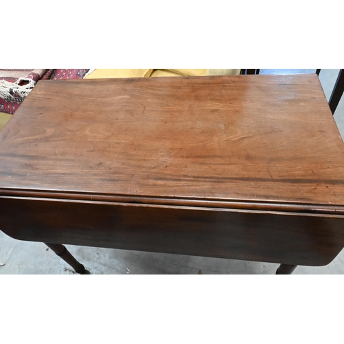 349 - # A 19th century mahogany drop leaf side table with drawer to one end and dummy to other, raised on ... 