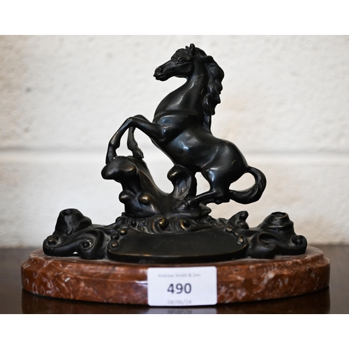 490 - A small bronzed horse on marble base, impressed 'Mene', 15 cm high