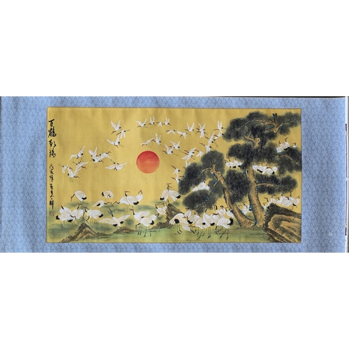 514 - # Five Chinese decorative scrolls in boxes, painted and printed with birds and landscapes