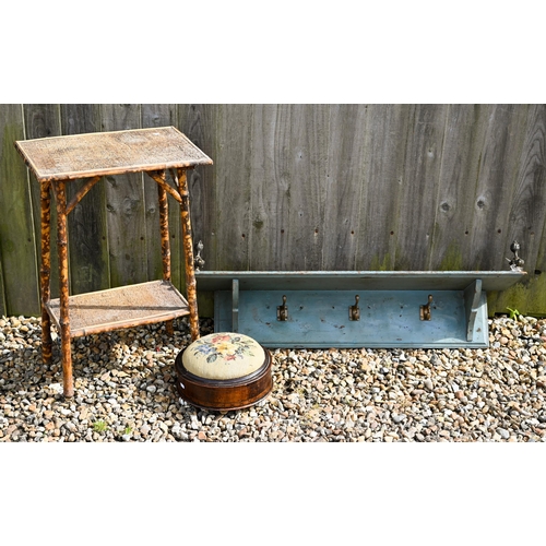 530 - A Victorian bamboo two-tier occasional table to/w a circular gout stool with hinged tapestry top and... 