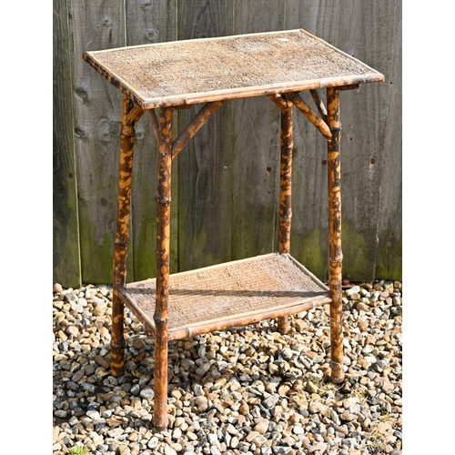 530 - A Victorian bamboo two-tier occasional table to/w a circular gout stool with hinged tapestry top and... 