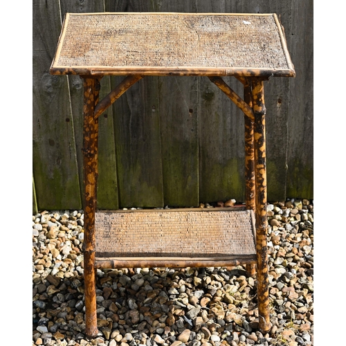 530 - A Victorian bamboo two-tier occasional table to/w a circular gout stool with hinged tapestry top and... 