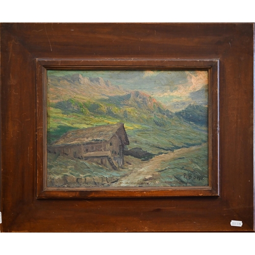 393 - P Bono - Swiss view, oil on board, signed lower right, 23.5 x 32 cm