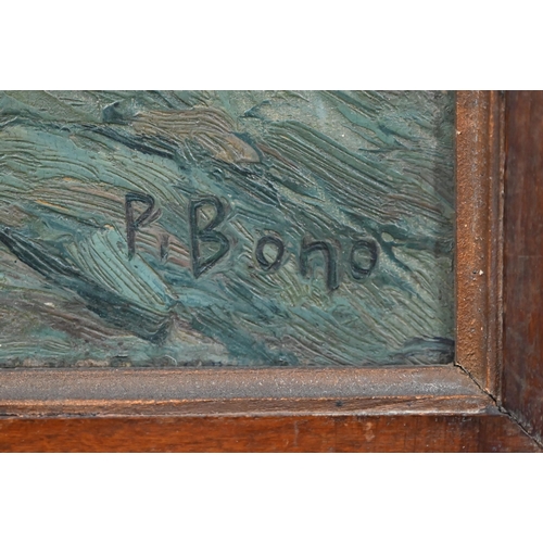 393 - P Bono - Swiss view, oil on board, signed lower right, 23.5 x 32 cm