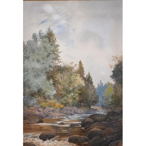 398 - CHB - Pair of river landscapes, watercolour, signed with initials, 34 x 23 cm (2)