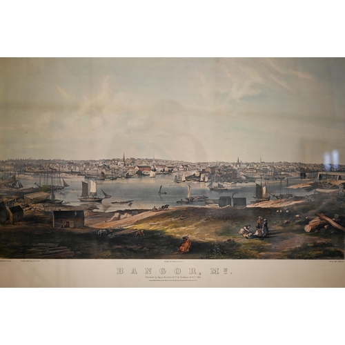 390 - An American topographical print of 'Bangor, ME', 55 x 75 cm (2)