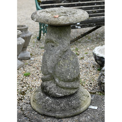 79 - A pair of flint encrusted domes or planters to/with a three piece composite birdbath, all a/f