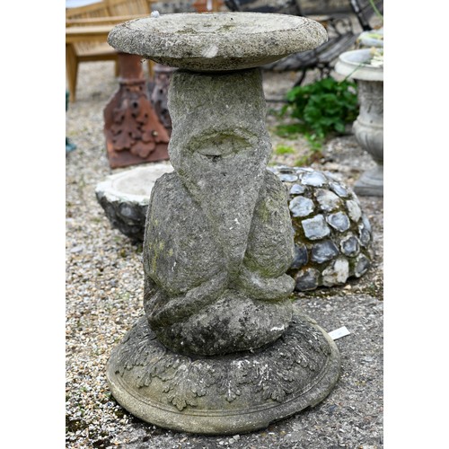 79 - A pair of flint encrusted domes or planters to/with a three piece composite birdbath, all a/f