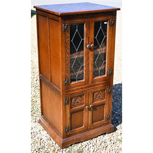 117 - Two similar Old Charm oak lattice lead glazed-in bookcases, 80 cm x 28 cm x 128 cm h and 54 cm x 49 ... 