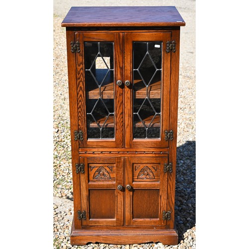 117 - Two similar Old Charm oak lattice lead glazed-in bookcases, 80 cm x 28 cm x 128 cm h and 54 cm x 49 ... 