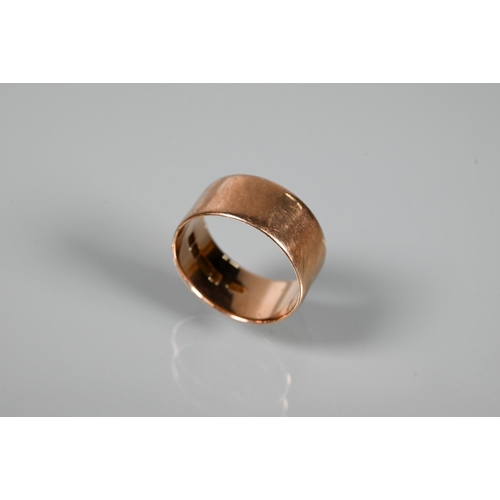 340 - A 9ct rose gold wide wedding band, approx 8mm wide, approx 5.9g, size U