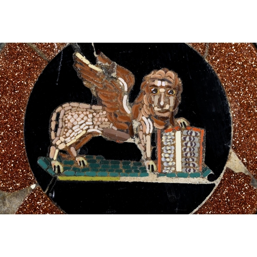 341 - An Italian micro-mosaic depicting the winged lion of St Mark in a black glass roundel within a golds... 