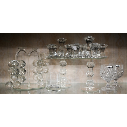 440 - A boxed pair of Swarovski style candelabra, 27 cm high to/w a similar display of grapes (a/f) and tw... 