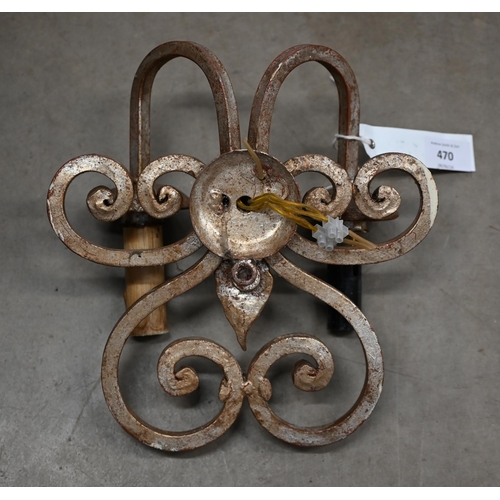 470 - A set of four plated wrought iron twin-sconce wall lights (box)