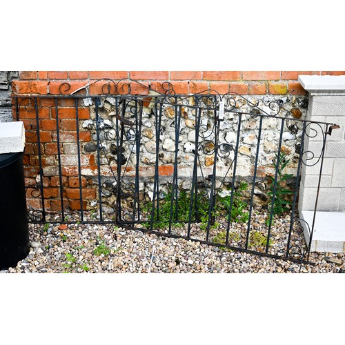 81 - A pair of low wrought iron drive gates, 119 cm x 87 cm h o/all (2)