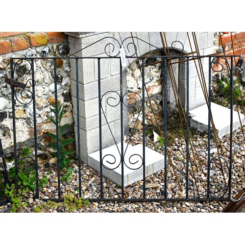 81 - A pair of low wrought iron drive gates, 119 cm x 87 cm h o/all (2)