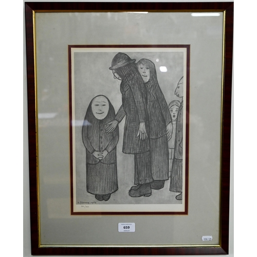 615 - Laurence Stephen Lowry (1887-1976) - 'Family discussion', lithograph, numbered 382/750, 36.5 x 25 cm... 