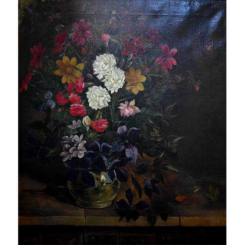 633 - 1930s English school - Still life study with flowers, oil on canvas, 90 x 77 cm