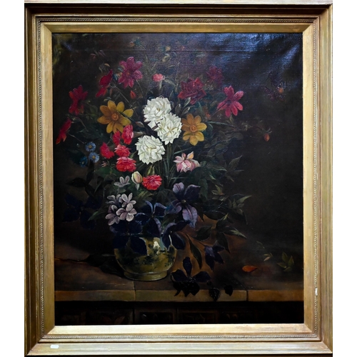 633 - 1930s English school - Still life study with flowers, oil on canvas, 90 x 77 cm