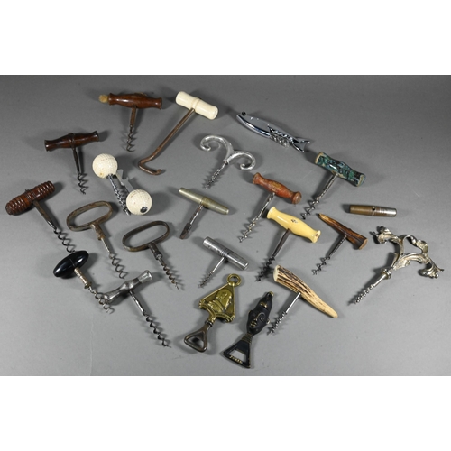 955 - Four Victorian corkscrews with turned wood handles, to/w three 19th century metal corkscrews and a s... 