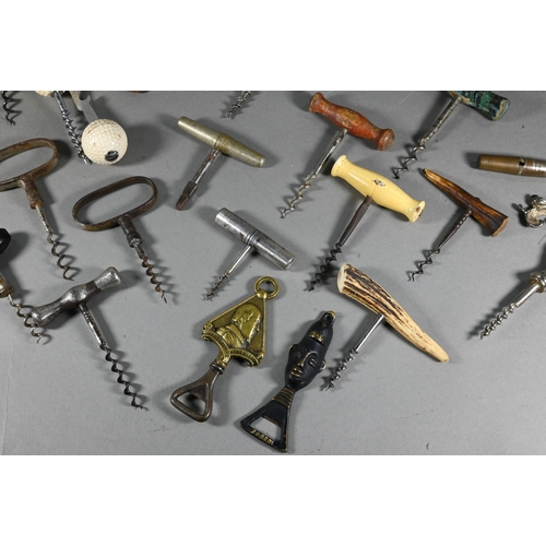 955 - Four Victorian corkscrews with turned wood handles, to/w three 19th century metal corkscrews and a s... 