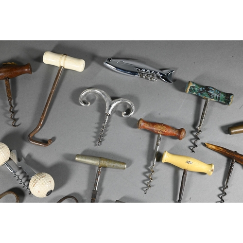 955 - Four Victorian corkscrews with turned wood handles, to/w three 19th century metal corkscrews and a s... 