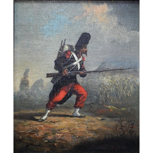 698 - Emile O.... - French military study with soldier holding bayonet, oil on board, indistinctly signed ... 