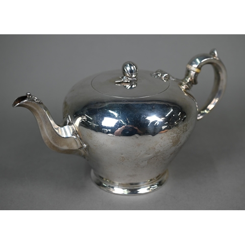 109 - A Victorian silver bullet-shaped teapot in the Georgian manner, with melon finial and octagonal spou... 