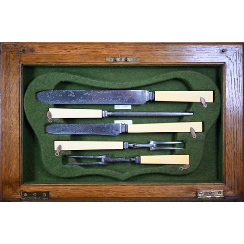 10A - An oak canteen of epns Kings's pattern flatware, the knives with imitation ivory handles