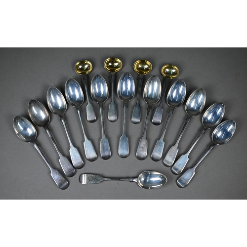 111 - A set of twelve Victorian silver fiddle pattern teaspoons, Chawner & Co, London 1880, to/w a pai... 