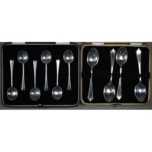 112 - A cased set of six silver coffee spoons in the Arts & Crafts manner, William Suckling Ltd, Birmi... 
