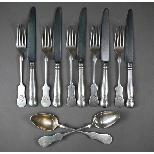 113 - An antique part set of Austro-Hungarian .800 grade flatware, comprising five table forks and two tab... 