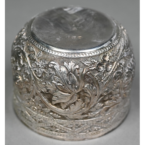 145 - Two late Victorian silver sugar basins, richly embossed and chased in the Indian taste, - both Londo... 