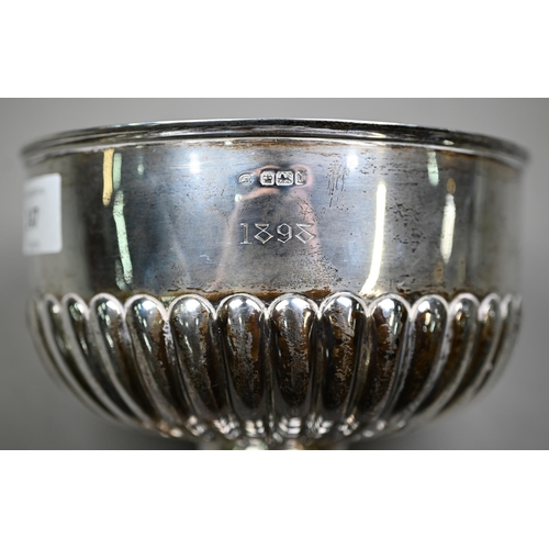 147 - A late Victorian silver half-reeded rose bowl on stemmed foot, John Round & Son Ltd, Sheffield 1... 