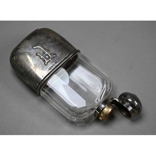 160 - A late Victorian cut glass hip-flask with silver bun cover and detachable beaker, maker ALG, Birming... 
