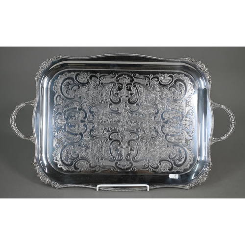 2 - An electroplated punch bowl with floral and foliate embossed and engraved decoration, on raised foot... 