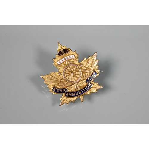 201 - A 9ct yellow gold and enamel sweetheart brooch for Canada Overseas 4th Divisional Ammunition Column,... 