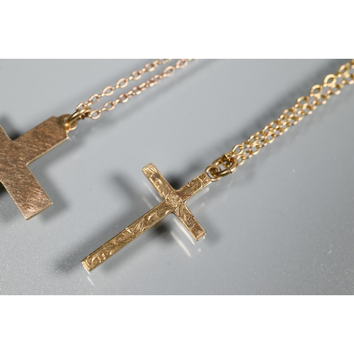 210 - Three 9ct yellow gold studs, in fitted case for Mappin & Webb to/w two 9ct crosses on chains, ap... 