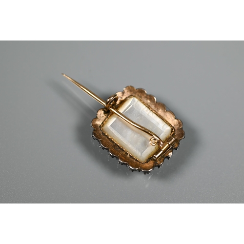 216 - A Georgian rose-cut diamond-set mourning brooch with hairwork panel, white chalcedony back and silve... 