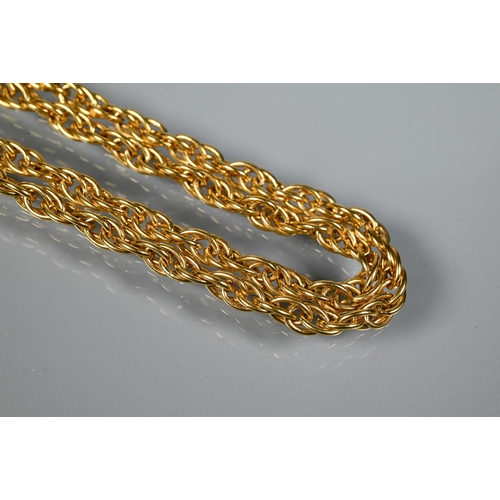 250 - An unmarked yellow metal rope style chain, approx 37 cm long (closed) approx 21.7g