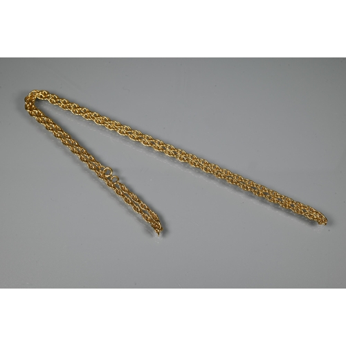 250 - An unmarked yellow metal rope style chain, approx 37 cm long (closed) approx 21.7g