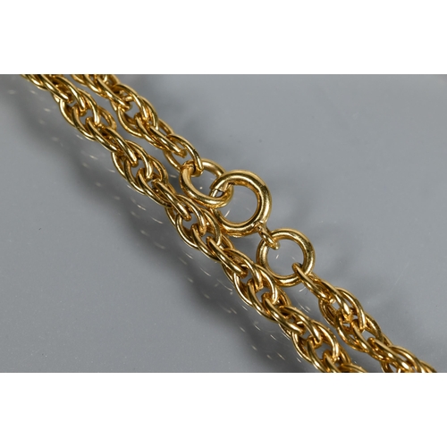 250 - An unmarked yellow metal rope style chain, approx 37 cm long (closed) approx 21.7g