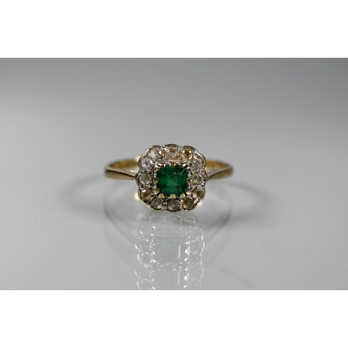 258 - A two stone diamond crossover ring, claw set 18ct white gold, size R to/w a square emerald and diamo... 