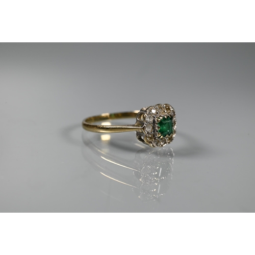 258 - A two stone diamond crossover ring, claw set 18ct white gold, size R to/w a square emerald and diamo... 