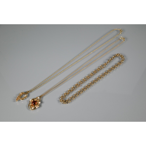 275 - A 9ct yellow gold belcher chain, 30 cm, a 9ct pendant on chain set citrine and seed pearls, and a 9c... 