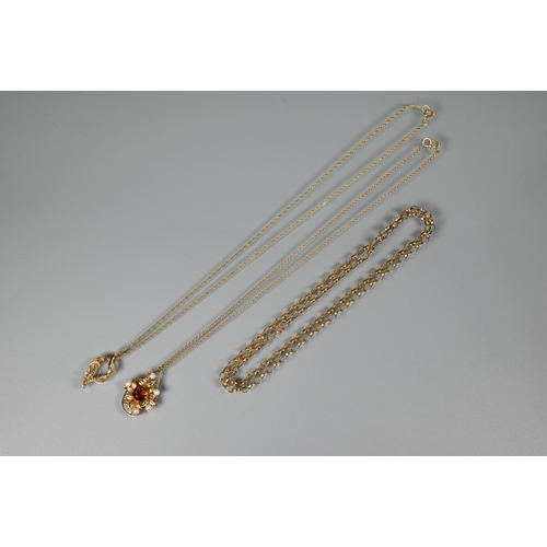 275 - A 9ct yellow gold belcher chain, 30 cm, a 9ct pendant on chain set citrine and seed pearls, and a 9c... 