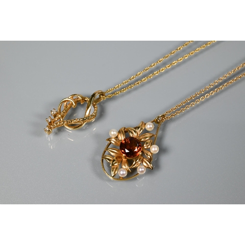 275 - A 9ct yellow gold belcher chain, 30 cm, a 9ct pendant on chain set citrine and seed pearls, and a 9c... 