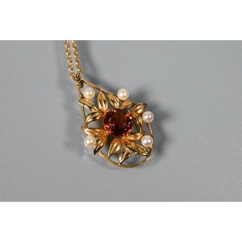 275 - A 9ct yellow gold belcher chain, 30 cm, a 9ct pendant on chain set citrine and seed pearls, and a 9c... 