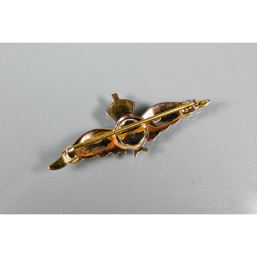 280 - A 9ct gold RAF sweetheart 'wings' brooch, approx 2.9g to/w Royal Flying Corps sweetheart brooch, sil... 