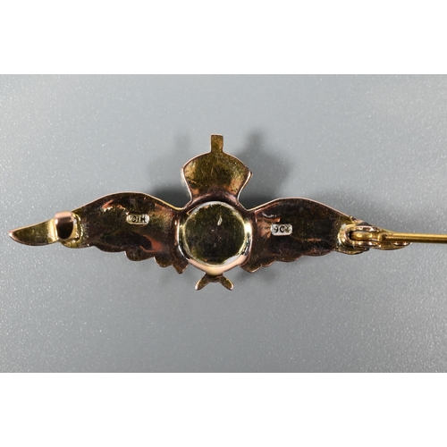 280 - A 9ct gold RAF sweetheart 'wings' brooch, approx 2.9g to/w Royal Flying Corps sweetheart brooch, sil... 